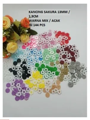 KANCING SAKURA 13MM WARNA WARNI MIX ISI 144PCS