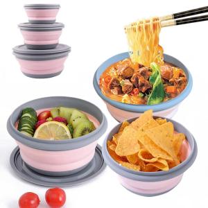 SWEET TIM Wide Use Reuseable Space Saving With Lid for Outdoor Camping Collapsible Food Storage Container Tableware Lunch Box Folding Bowls