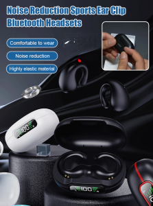 Wireless sports bluetooth ear clip headphones noise reduction