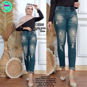 LESTARIJAYA Celana Jeans Wanita Dewasa Model Terbaru 2023 Jins Jumbo Melar Karet Pinggang