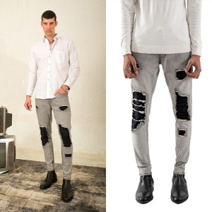 YOJUZ - Leather Biker Patch Harbor Grey (Celana Panjang Jeans) (Skinny Jeans)