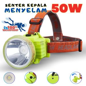 Senter Kepala Selam 50W Anti Air Untuk Menyelam Headlight XQ-136 Headlamp 50 Watt - Senter Kepala 50 Watt Waterproof -FSS
