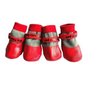 CARING PETS 4pcs/set Mềm Giày tất cho cún con không thấm nước Ấm áp Chống trượt Bọc chân gấu bông chống bụi bẩn Vỏ bảo vệ khớp chân thú cưng Len/Silicone Bọc chân chống trầy xước cho cún con Mùa Xuân