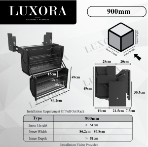 LUXORA Aluminum Alloy+Carbon Steel Pull-down Basket for Overhead Cabinets Storage Rack Spice Rack for Tall Cabinet
