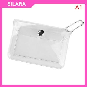 SILARA 1pcs Transparent PVC Coin Purse with Keyring For Girls Cute Small Wallet ID Card Holder Business Card Purse