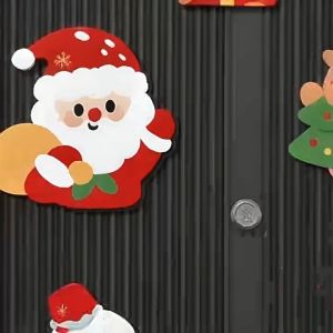 12pcs Christmas Fridge Magnets Holiday Refrigerator Stickers with Santa Tree Snowman Home Decoration