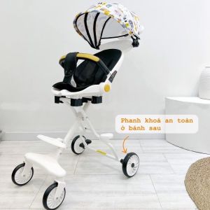 [Freeship] Xe đẩy gấp gọn xe đẩy du lịch 2 chiều 3 tư thế nằm ngả ngồi có đệm + mái full phụ kiện M8  BH 6 tháng