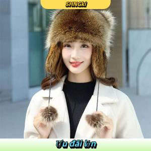 SHNGki Dễ Thương Raccoon Đuôi Sang Trọng Cap Phụ Nữ Mùa Đông Windproof Dày Ấm Tai Thời Trang Ngoài Trời Tai Flaps Máy Bay Ném Bom Hat Nga Hat