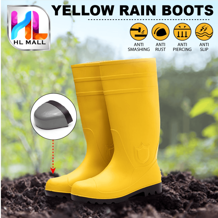 HL MALL HL YELLOW S/RAIN BOOTS W/STEEL TOE PLATE Safety Rubber Boot ...