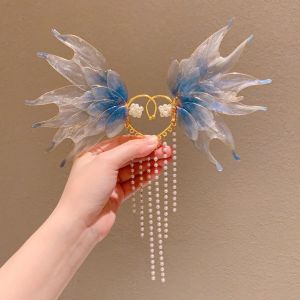 FLYING A Pair Pearl Ear Wrap Mermaid Princess Tassel Earrings Ancient Style Hanfu Hair Accessories Children Fairy Elf Ear Cuff Elegant Exquisite Butterfly Spirit Ear Clips for Cosplay Costumes
