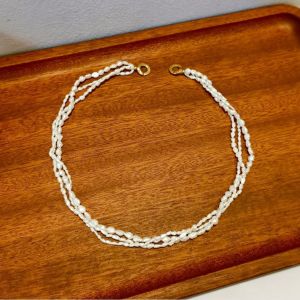 DaVee Three-Strand Twisted Keshi Pearl Necklace Multi-Strand Natural Pearl Twist Necklace