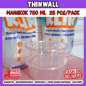 Thinwall Bowl 750 ml/ mangkok plastik / Thinwall round 750ml + tutup / bawah datar / bowl tempat makan plastik bening KLIR - ANTI BOCOR - ANTI PECAH isi 25pcs / bowl plastik bawah datar / bowl anti jamur