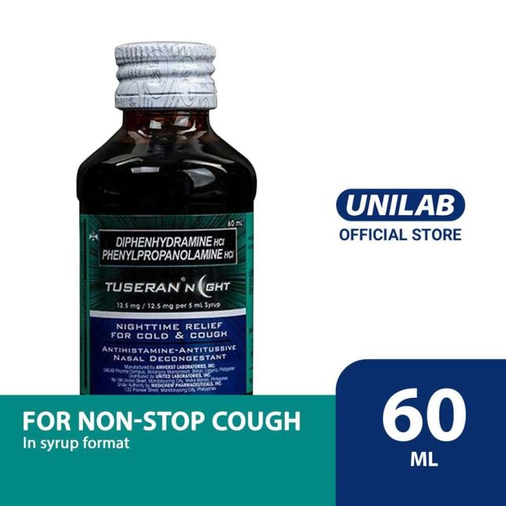 Unilab Tuseran Night Syrup 6ml - Medicine for Relief from Non-Stop Cough