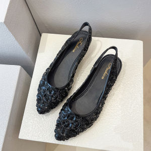 Free Shipping Xin Zhi Li Pointed-Toe WomenS Summer Sandals New Fashion Floral Wedge Heel Casual Slip-On Shoes With A Closed-Toe Design And Back Strap