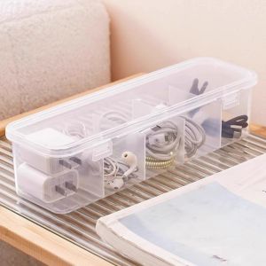 2PCS 5 Grid Data Cable Storage Box with Cover Large-capacity Cable Cord Dust-proof Organizer Box
