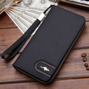 High Quality Mens Leather Wallet Zipper Long Purse Big Capacity Clutch Phone Bag Wrist Strap Coin Purse Card Holder For Male