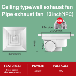 YOWXII Exhaust fan 14/12/10/8 "inch Ceiling exhaust fan/Wall mounted exhaust fan/Duct exhaust fan Home Kitchen Bathroom Office Strong Wind