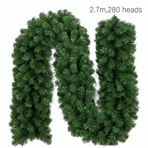 Christmas Garland Decoration Christmas Wreath160 Heads Xmas Home Decor Leaf Wreath 8.9FT Garland Pine Decorations Premium Quality Soft Green Holiday Decor Home Garden Wedding Party Decorations