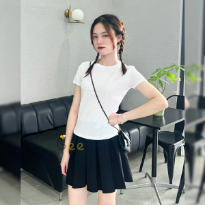 Áo thun nữ BEE dáng ôm cổ tròn tay ngắn màu đỏ đô công sở