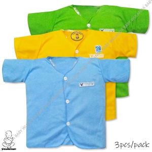 Wulanda 6 pcs baju anak bayi newborn lengan pendek warna polos merk cico miko SNI 0-3 bulan untuk laki laki dan perempuan model kemeja kancing depan