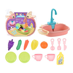 Kids Kitchen Sink Toys Dishwasher Playing Toy with Running Water Automatic Faucets House Pretend Role Play Toys