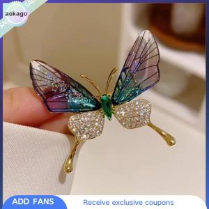 Aokago เข็มกลัดผีเสื้อกันระเบิดเข็มกลัดติดเสื้อรูปแมลงเครื่องประดับอะคริลิกใสสำหรับผู้หญิงหมุดเสื้อผ้าเกรดสูง