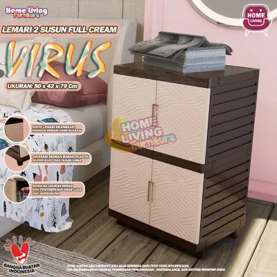 LEMARI PLASTIK VIRUS KINGDOM 2 SUSUN LEMARI PAKAIAN MINIMALIS CABINET SERBAGUNA - CREAM