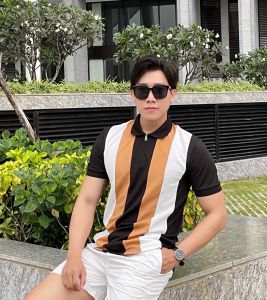 Áo polo nam cổ khóa kéo kiểu mới chất cotton 95% không nhăn  không phai màu -áo polo phồi màu trẻ trung năng động form dưới 75kg