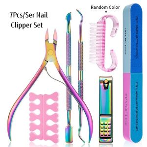Manicure Kit Nail And Cuticle Tools Polishing File Toenail Separator Cleaning Brush Care 7 Pcs/Set