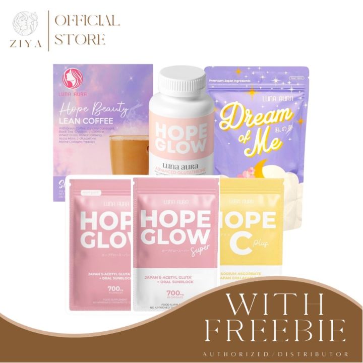 hope glow luna aura advanced glutathione LUNA AURA Hope Glow Advanced Glutathione and Hope Beauty Lean Coffee Super Biggie Super Mini and Hope C