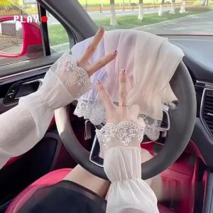 QINGO Lace Sleeve Sun Protection Fingerless Long Arm Sleeves Fashion Hand Sleeves Polyester Breathable Summer Arm Cover Outdoor