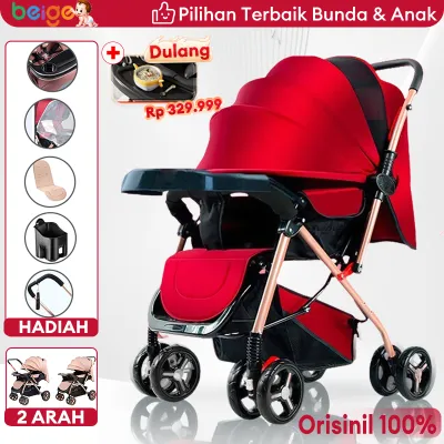 BEIGE Stroller Bayi Kereta Dorong Lipat traveling two way newborn portable mudah dibawa
