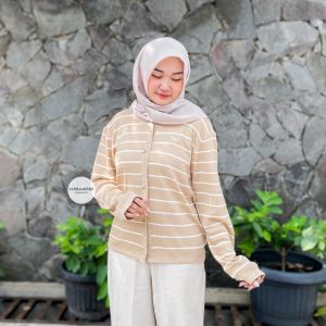 MINFA CARDIGAN - FLOTTILICIOUS / Baju Wanita Outer Luaran Stripe Rajut Kekinian Fashion Outfit Style Remaja Motif Salur Casual Kardigan Knitwear