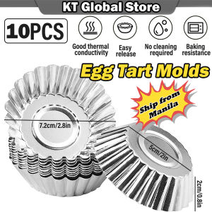 10 Packs Egg Tart Molds Mini Aluminum Cake Muffin Moulds Tins Pans Non-Stick Cupcake Cake Moulds Pudding Moulds Baking Cookie Moulds Kitchen Resuable Baking Tools(Silver)