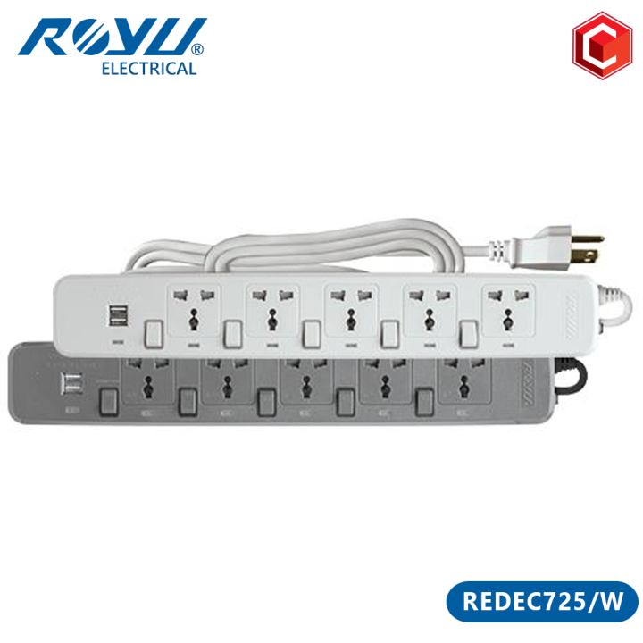 Power Strips 5 Gang Outlets Individual Switch 2 USB Ports 2 Meters