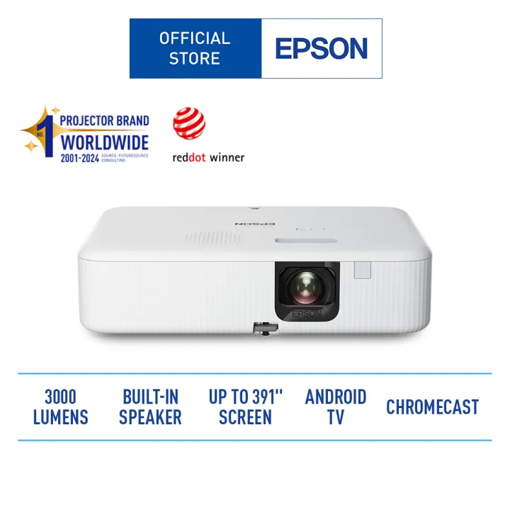 Epson CO-FH02 3000 Lumens Full HD All-in-One Smart Projector with Android TV Dongle, Chromecast