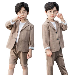 lontakids 2Pcs Kids Boys Khaki Suit Summer Blazer Pants /Shorts Gentleman Formal Suits Set Wedding Attire for 2-14 Years