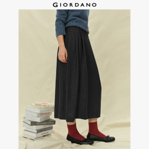 GIORDANO Women Skirts Elastic Waist Pleated Bud Skirts Retro High Waist Fashionable Casual Knit Maxi Skirts 18465226