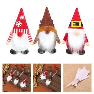Pack Of 3 Holiday Tableware Santa Covers Polyester Decoration Ideal For Gift Wrapping Accent And Kids Craft