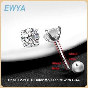 EWYA 4 Prong 0.2-2ct D Color Moissanite Screw Earrings for Women Wedding Fine Jewelry S925 Silver Diamond Earring Ear Studs Gift2026