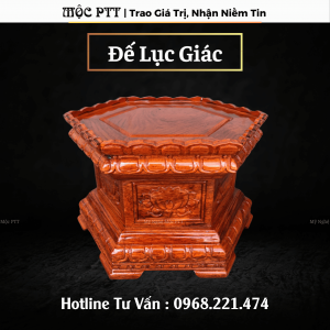 Đôn lục giác Đế tượng mẫu hoa sen gỗ hương kích thước Mặt 20 25 30 35 cm trang trí nhà cửa