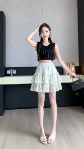 Ammin กระโปรงพิมพ์ลายจุดเอวกระชับ2024ฤดูร้อนแฟชั่นสำหรับเวอร์ชันผู้หญิงเกาหลีกระโปรงทรงเอเพ็บลั่มหวาน