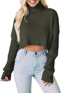 PRETTYGARDEN  Womens  2026  Autumn and Winter High Collar Short Sweater Casual Ribbed Knitted Long Sleeve Pullover Top