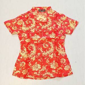 S/M/XL เสื้อกี่เพ้าสีแดงลายทอง คอตั้งสวยงาม กระดุมหน้า ใส่ตรุษจีนปีใหม่จีน งานแต่งงานจีน ใส่ทํางาน เที่ยว