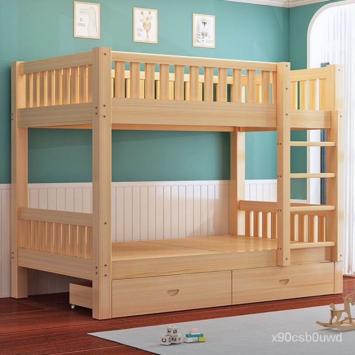 Kids Solid Wood Double Decker Bunk Bed Frame Drawers Wooden Boy Bed 2 ...