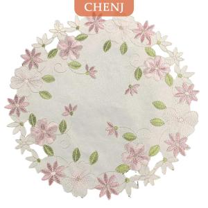[COD] CHENJ Rose Flower embroidery placemat Coaster CUP Pad ตารางวางเสื่อครัวหัตถกรรม