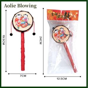 Aolie Red Black Plastic Chinese Traditional Rattle Drum Spin Toy for Baby