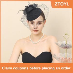 【ZTOYL】 Feather Veil Headband With Lace Flower Women Elegant Hat Headwear HairpinsFascinating Wedding Party Hair Clip