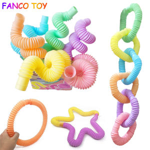 6Pcs macaron Pop Tubes Coil Pop It Magical Toy Circle Funny Folding Fine Fidget Toys Kit Fidget Decompression Anti Stress Relieve Stretch Tube Fun Telescopic Tube Toy
