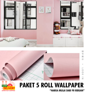 COD PAKET 5ROLL wallpaper dinding polos pink muda Terbaru Bertekstur/ wallpapper dinding aesthetic TERMURAH